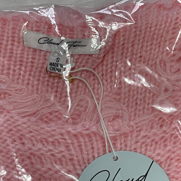 Cloud Ten Pink Oversized Distressed Long Bell Sleeves Knit Sweater NWT Size S - Picture 4 of 9